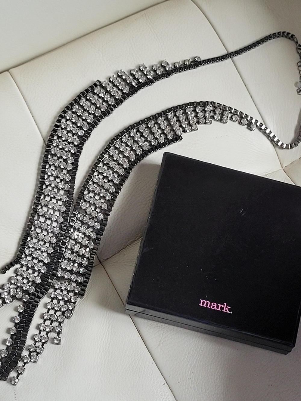 mark. Crystal Fringe Statement Necklace - Black and Silver